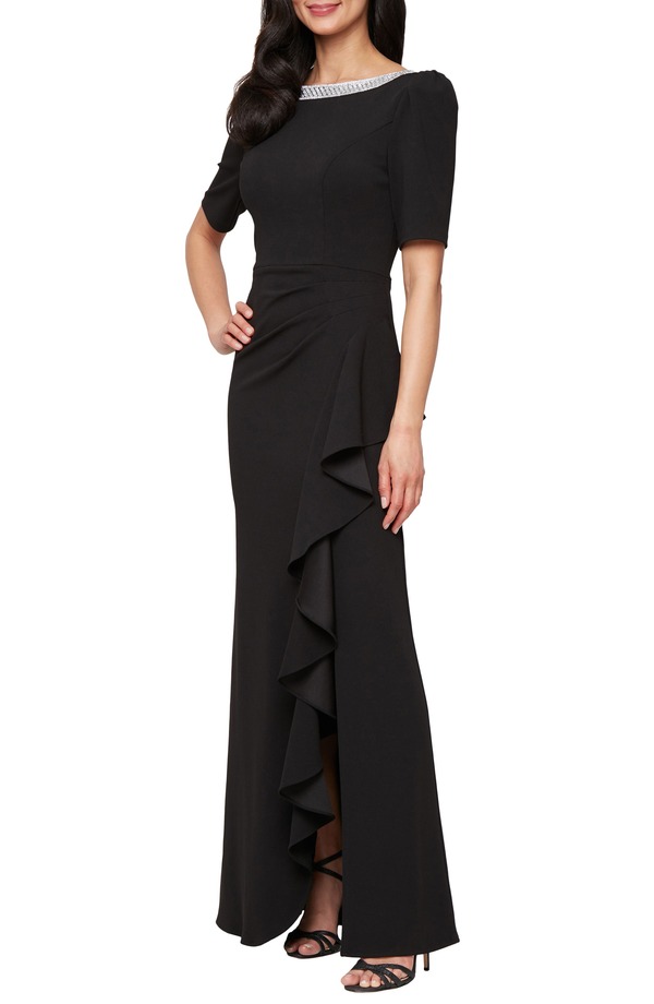 アレックスイブニングス レディース トップス ワンピース A ライン Alex Evenings Embellished Neck A-Line Gown BLACK ブラック|ReVida 店