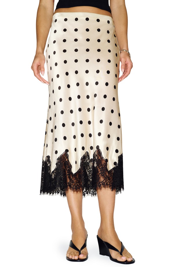 リフォーメーション レディース ボトムスカート レーストリム ミディ シルク レース Reformation Carolina Lace Trim Silk Midi Skirt SUNDAE DOT｜ReVida 店