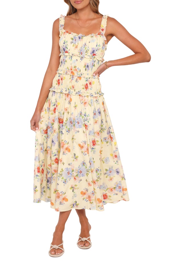 ペタルアンドパップ レディース トップス ワンピース フリル ミディ Petal & Pup Enola Shir red Ruffle Trimidi Dress YELLOW FLORAL イエロー|ReVida 店