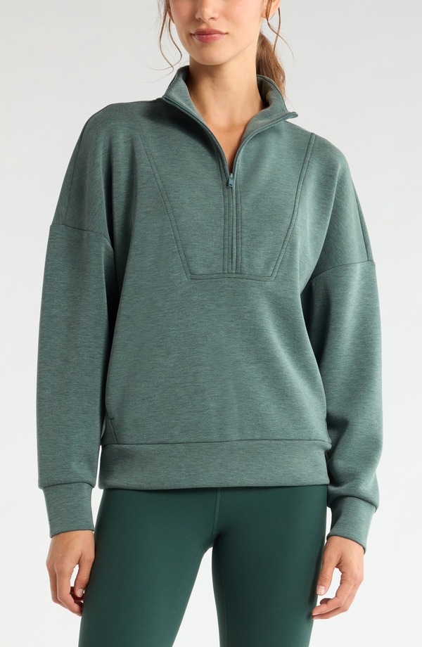 ゼラ レディース アウター パーカー・スウェット ハーフジップ Zella Soft Luxe Half Zipullover GREEN BALSAM HEATHER ヘザー｜ReVida 店 18,801円