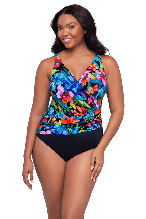 トリムシェイパー レディース トップス ワンピース Trimshaper Addison Surplice One-Piece Control Swimsuitropical Treasure|ReVida 店