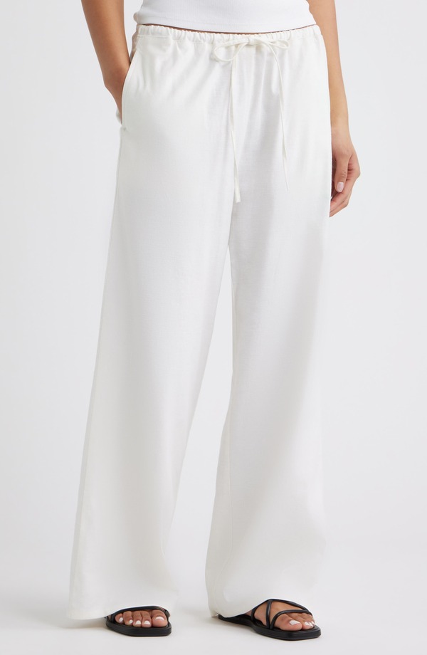 オープンエディット レディース ボトムス カジュアルパンツ ワイドレッグ リネン Open Edit Linen Blend Wide Leg Pants WHITE ホワイト|ReVida 店