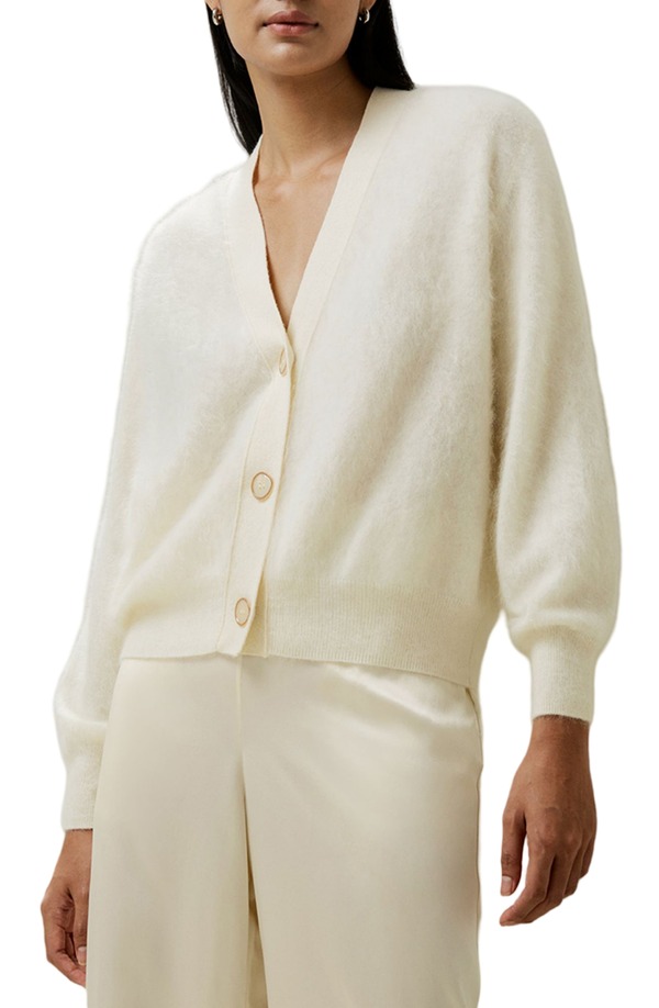 リリーシルク レディース アウター パーカー・スウェット Vネック カーディガン Lilysilk Women's Hestia Button Front V-Neck Cardigan White ホワイト｜ReVida 店