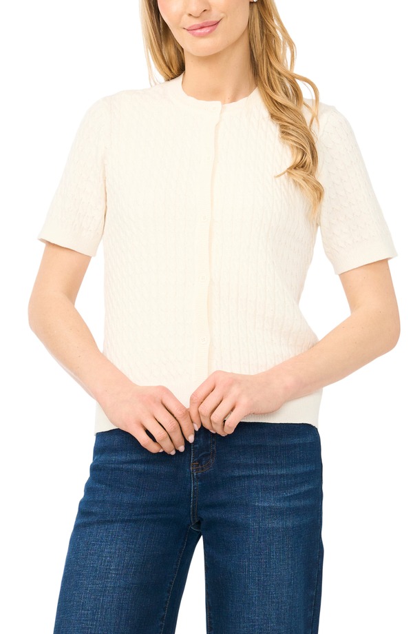 ハロゲン レディース アウター パーカー・スウェット コットン カーディガン ニット Halogen Cable Knit Cotton Button Front CardiganEW IVORY アイボリー|ReVida 店