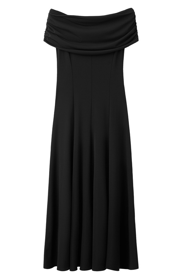 マンゴ レディース トップス ワンピース マキシ MANGOff the Shoulder Fla red Maxi Dress BLACK ブラック|ReVida 店