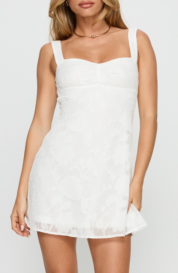 プリンセスポリー レディース トップス ワンピース フラワー柄 ミニ フラワー Princess Polly Mcbeath Floral Jacquard Minidress WHITE ホワイト｜ReVida 店