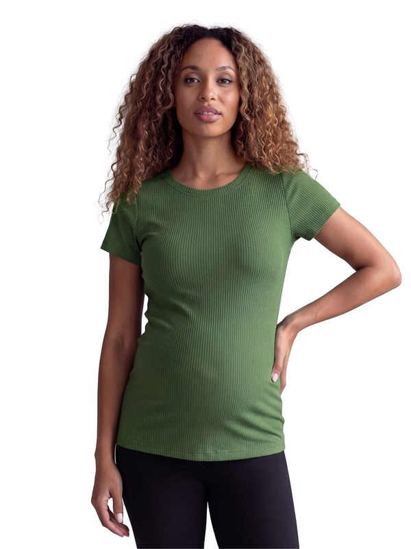 24 セブンコンフォート レディース トップス シャツ リブ ニット マタニティ 24seven Comfort Apparel Maternity Basic Ribbed Knit Round Neck Short Sleeve Top (Maternity) Kiwi｜ReVida 店