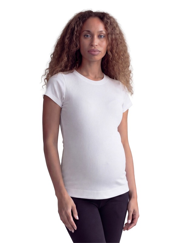 24 セブンコンフォート レディース トップス シャツ リブ ニット マタニティ 24seven Comfort Apparel Maternity Basic Ribbed Knit Round Neck Short Sleeve Top (Maternity) White ホワイト|ReVida 店