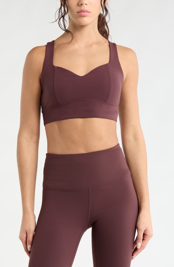 ゼラ レディース アンダーウェア ブラジャー Zella Studio Luxe Sweetheart Sports Bra BURGUNDY FUDGE バーガンディ｜ReVida 店