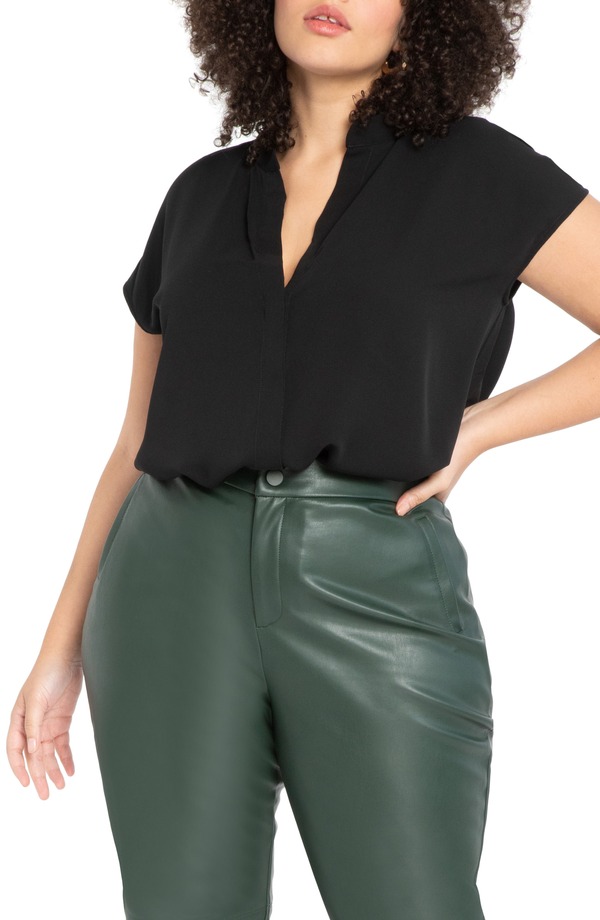 エロクイ レディース トップス シャツ プラスサイズ ブラウス ELOQUII Notch Collar Blouse (Plus Regular) BLACK ブラック｜ReVida 店