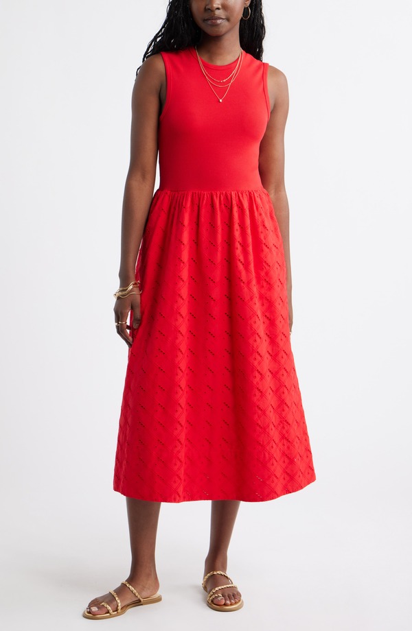 キャスロン レディース トップス ワンピース ミディ Caslon Mixed Media Midi Dress RED RADISH レッド｜ReVida 店