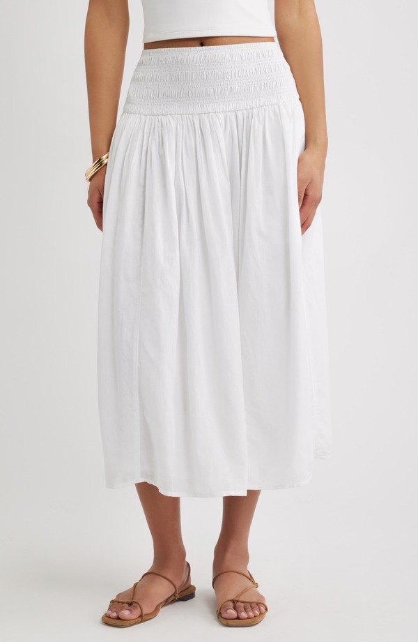 オープンエディット レディース ボトムスカート ミディ Open Edit Smock Waist Midi Skirt WHITE ホワイト|ReVida 店