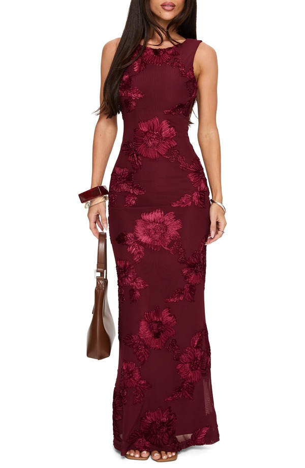 プリンセスポリー レディース トップス ワンピース フラワー柄 ノースリーブ マキシ フラワー Princess Polly Fionna Floral Sleeveless Maxi Dress BURGUNDY バーガンディ|ReVida 店
