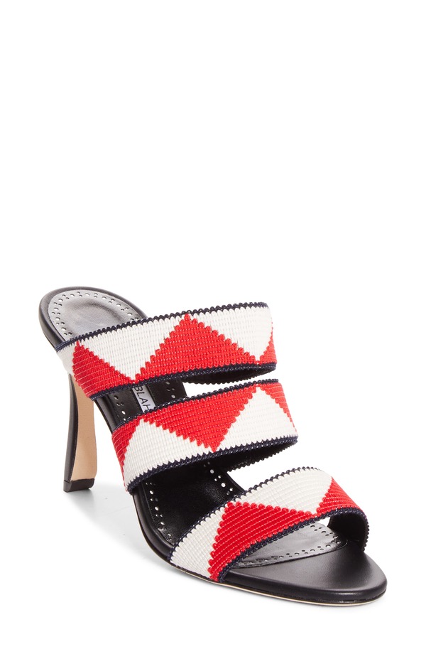 マノロ ブラニク レディース シューズ スニーカー サンダル キャップ Manolo Blahnik Capro Slide Sandal (Women) BLACK/ RED/ WHITE ホワイト|ReVida 店