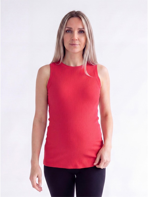 24 セブンコンフォート レディース トップス シャツ リブ ノースリーブ ニット マタニティ 24seven Comfort Apparel Maternity Basic Ribbed Knit Round Neck Sleeveless Tank Top (Maternity) Fuchsia フューシャ｜ReVida 店