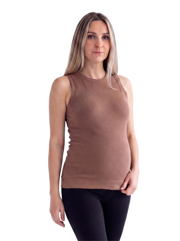24 セブンコンフォート レディース トップス シャツ リブ ノースリーブ ニット マタニティ 24seven Comfort Apparel Maternity Basic Ribbed Knit Round Neck Sleeveless Tank Top (Maternity) Mocha モカ|ReVida 店