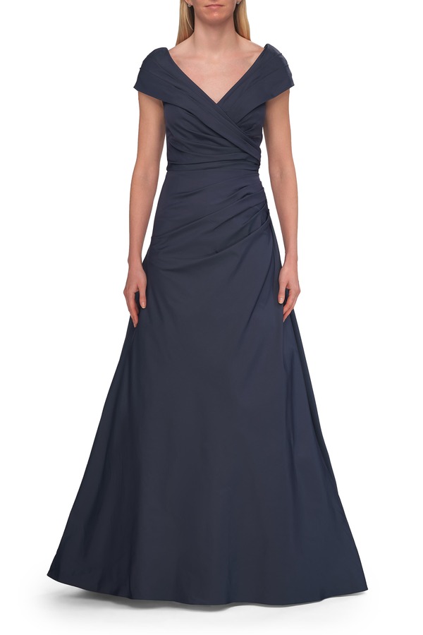 ラフェム レディース トップス ワンピース A ライン La Femme Off-the-Shoulder Stretch Taffeta-Line Gown Dark Blue ブルー|ReVida 店