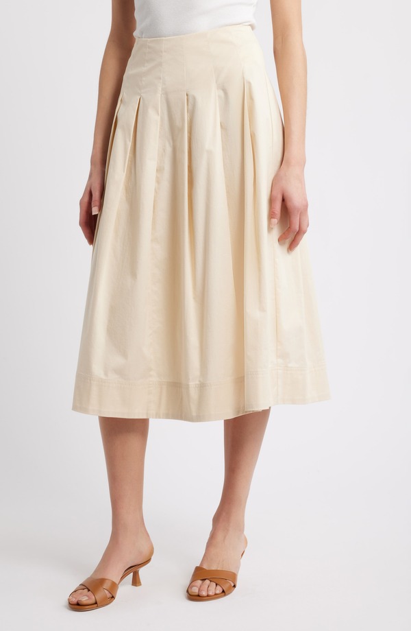キャスロン レディース ボトムスカート ミディ コットン Caslon Stretch Cotton Poplin Midi Skirt BEIGE BURNT ベージュ|ReVida 店