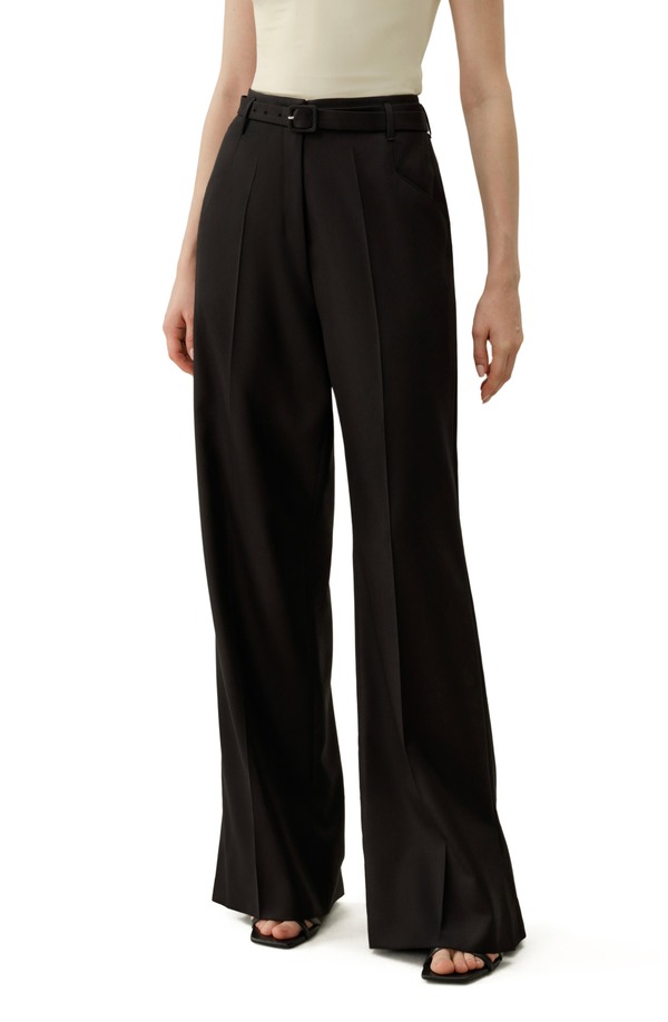 リリーシルク レディース ボトムス レギンス パンツ ウール ハイウエスト Lilysilk Women'silk-Wool Blend High-Waisted Wide-Leg Pants Black ブラック|ReVida 店