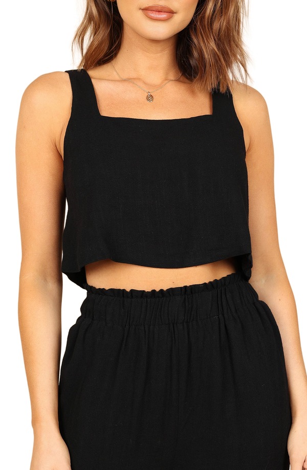 ペタルアンドパップ レディース トップス シャツ リネン Petal & Pup Eleanor Linen Crop Tank BLACK ブラック｜ReVida 店