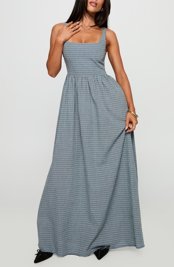 プリンセスポリー レディース トップス ワンピース マキシ Princess Polly Cartmel Check Maxi Dress NAVY ネイビー|ReVida 店