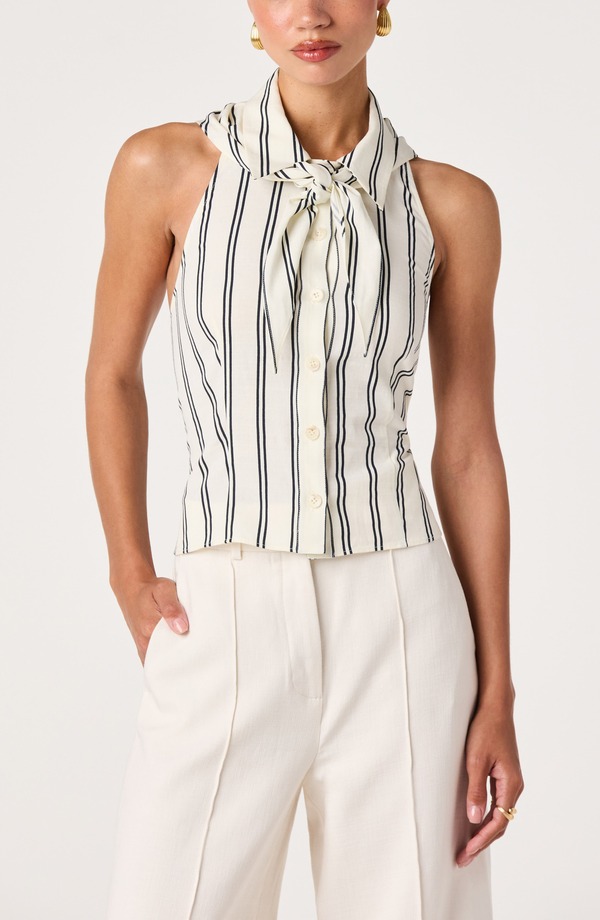 アストール レディース トップス シャツ コットン ホルター ASTR the Label Adrianna Stripe Cotton Halter Top NAVY STRIPE ネイビー|ReVida 店