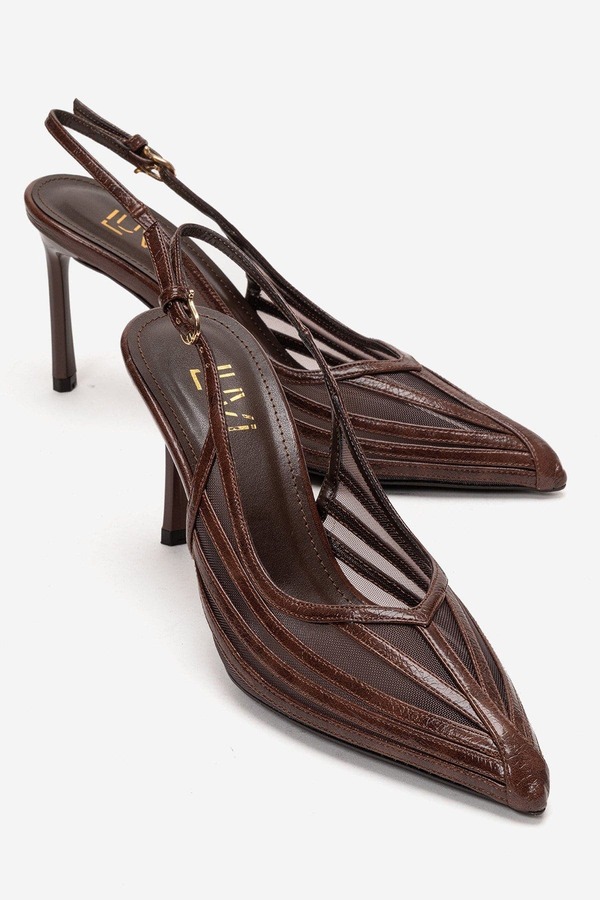 プロローグシューズ レディース パンプス メッシュ Prologue Shoes Eleana Slingback Mesh Stiletto Pump Brown ブラウン|ReVida 店