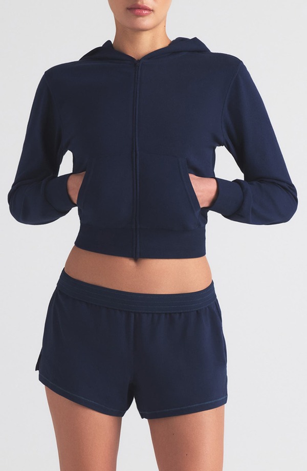 スキムズ レディース アウター パーカー・スウェット プラスサイズ コットン ジャージー SKIMS Cotton Jersey Zip-Up Hoodie (Plus Regular) NAVY ネイビー｜ReVida 店