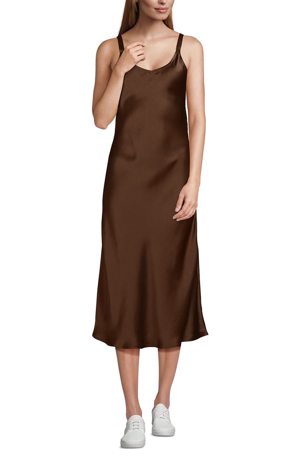 ランズエンド レディース トップス ワンピース サテン Lands' End Satin Slip Dress Tree Bark｜ReVida 店