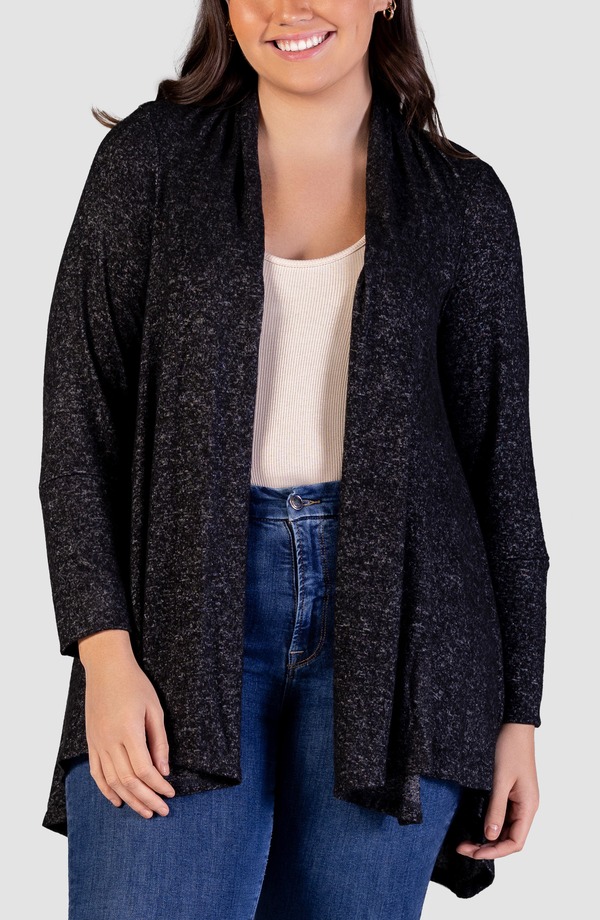 24 セブンコンフォート レディース アウター パーカー・スウェット プラスサイズ カーディガン 24seven Comfort Apparel Open Front Waterfall Cardigan (Plus) BLACK ブラック|ReVida 店