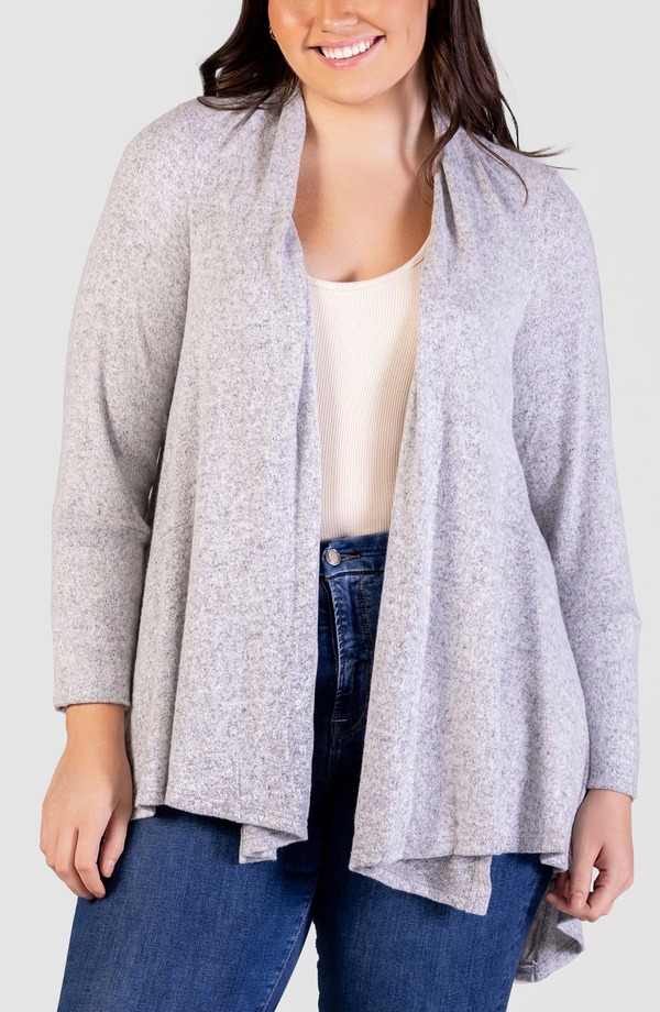 24 セブンコンフォート レディース アウター パーカー・スウェット プラスサイズ カーディガン 24seven Comfort Apparel Open Front Waterfall Cardigan (Plus) GREY グレー|ReVida 店
