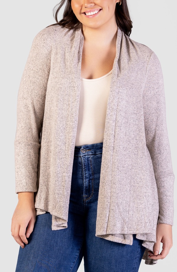 24 セブンコンフォート レディース アウター パーカー・スウェット プラスサイズ カーディガン 24seven Comfort Apparel Open Front Waterfall Cardigan (Plus) OATMEAL オートミール|ReVida 店