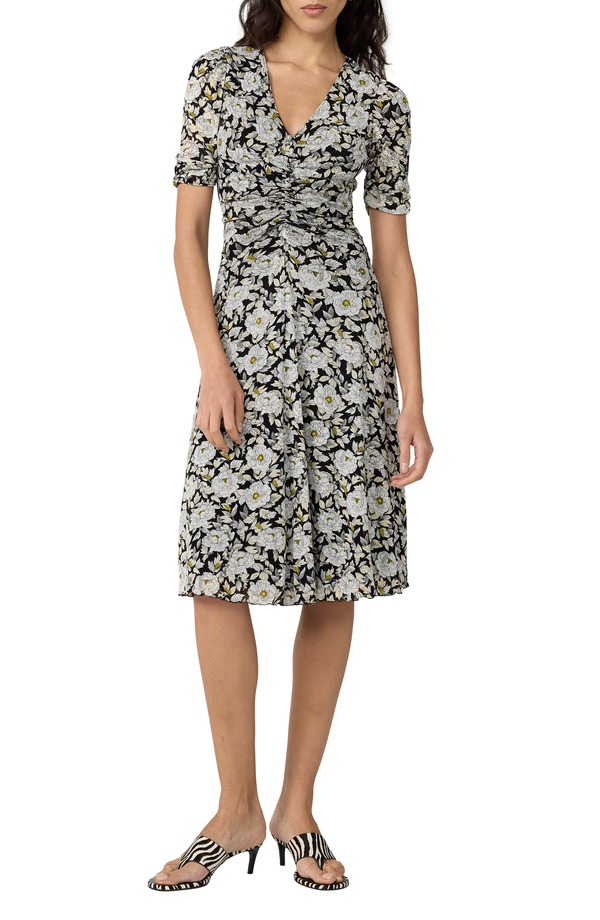 ダイアン フォン ファステンバーグ レディース トップス ワンピース ギャザー メッシュ Diane von Furstenberg Koren Reversible Ruched Mesh Dress BIBA ROSE MINI BLACK ブラック｜ReVida 店