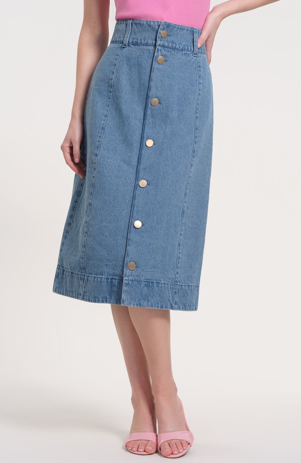 アイザック・ミズラヒ レディース ボトムス デニムパンツ スカート Isaac Mizrahi New York Button Front Denim Skirt DENIM デニム｜ReVida 店