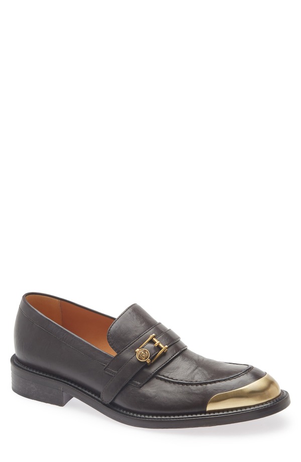 ヴェルサーチ メンズ シューズ スニーカー レザー ローファー Versace Primo Leather Loafer (Men) EBANO GOLD ゴールド|ReVida 店