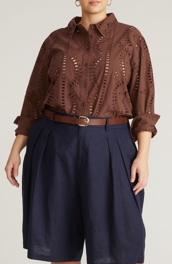 ユニバーサル スタンダード レディース トップス シャツ プラスサイズ コットン 刺繍 ブラウス Universal Standard Embroide red Cotton Poplin Blouse (Plus Regular) PEPPERCORN GREY グレー｜ReVida 店