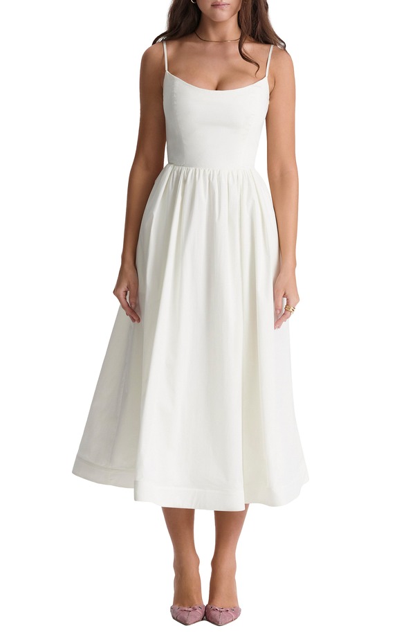 ハウスオブシービー レディース トップス ワンピース コットン HOUSE OF CB Lolita Corset Cotton Blend Fit & Flare Dress IVORY アイボリー|ReVida 店