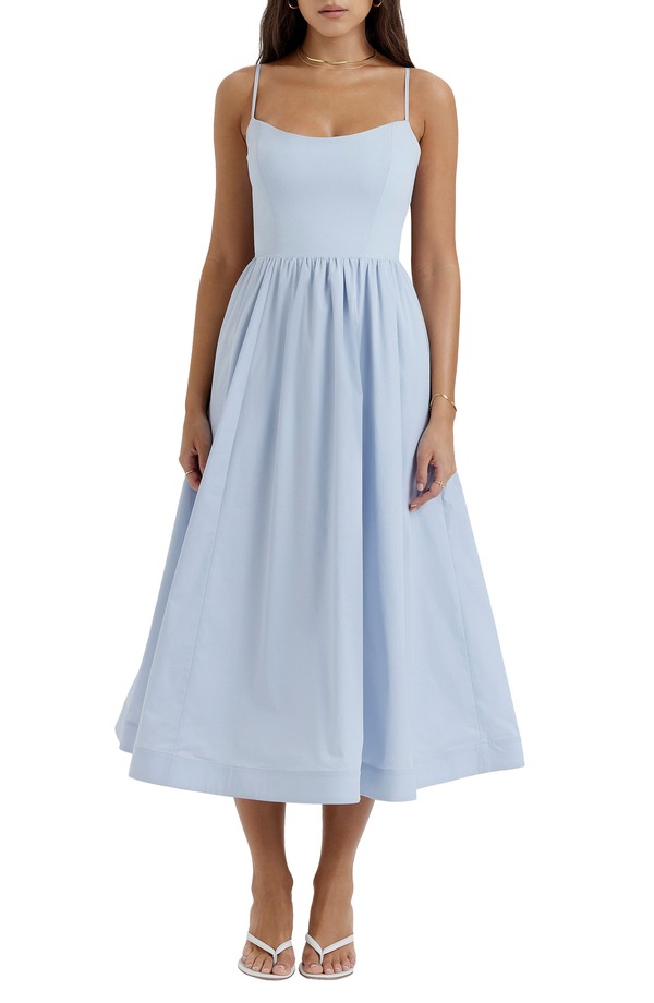 ハウスオブシービー レディース トップス ワンピース コットン HOUSE OF CB Lolita Corset Cotton Blend Fit & Flare DressOFT BLUE ブルー|ReVida 店