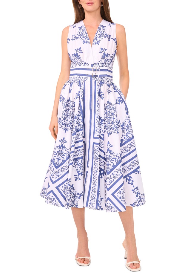 セセ レディース トップス ワンピース ミディ ノースリーブ コットン CeCe Sleeveless Belted Cotton Midi Dress ARTESIAN BLUE ブルー｜ReVida 店 23,850円