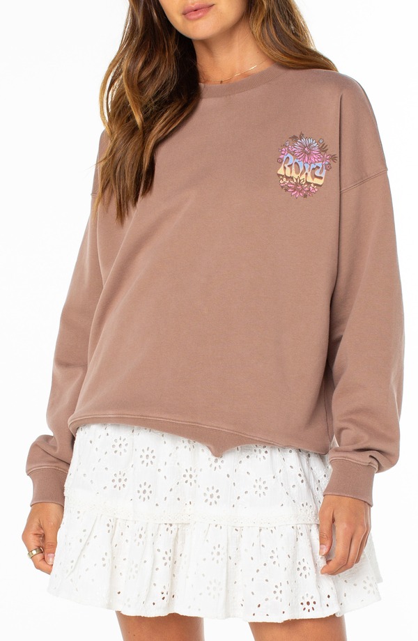 ロキシー レディース アウター パーカー・スウェット シャツ コットン グラフィック Roxy Lineup Oversize Cotton Blend Graphic Sweatshirt BROWNIE|ReVida 店