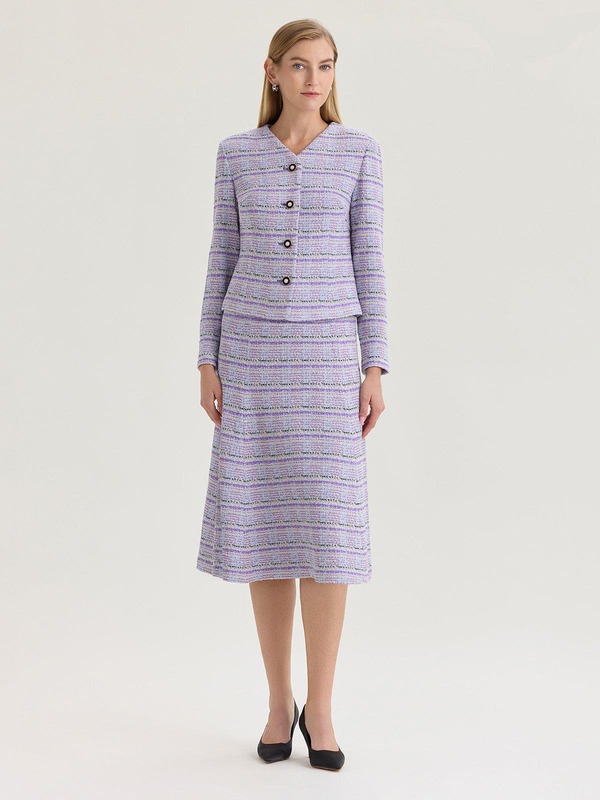 ミソック レディース アウター ジャケット・ブルゾン プラスサイズ ツイード ニット Misook Plaid Tweed Knit Jacket (Plus Regular) Biscotti/Powder Blue/Purple ブルー｜ReVida 店 58,680円