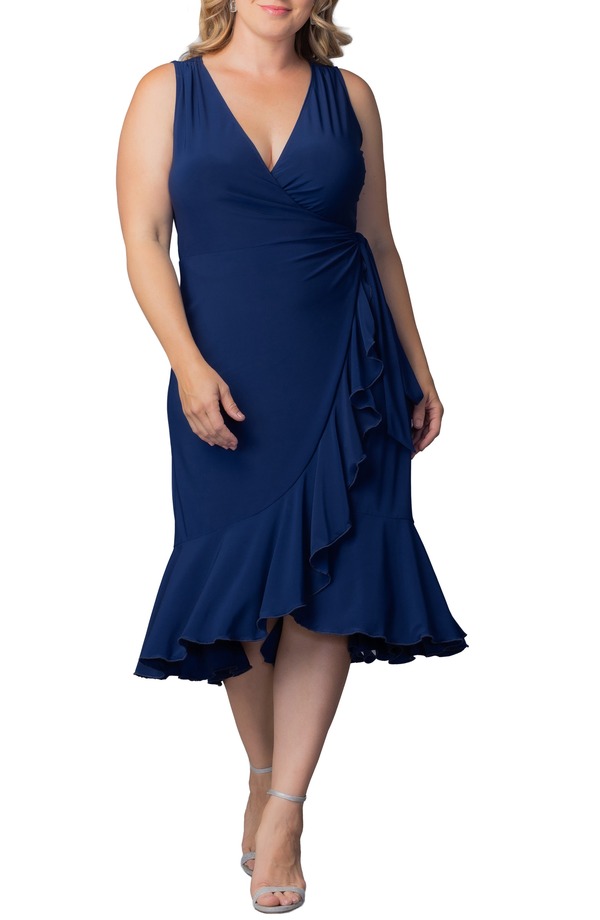 キヨナ レディース トップス ワンピース プラスサイズ ノースリーブ Kiyonna Laguna Sleeveless Wrap Dress (Plus) NOUVEAU NAVY ネイビー｜ReVida 店