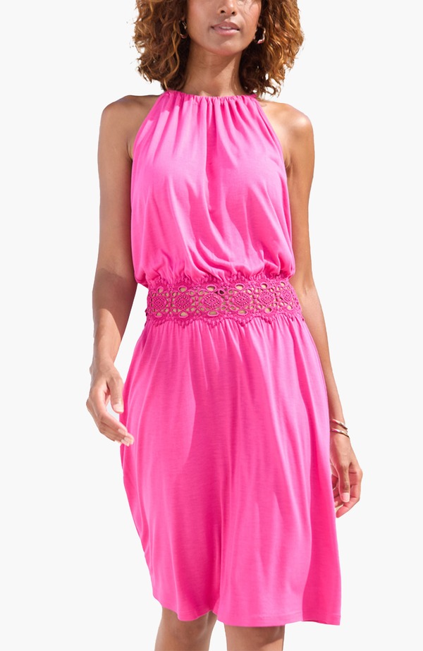 ラスカーナ レディース トップス ワンピース LASCANA Crochet Detail Dress Pink ピンク｜ReVida 店