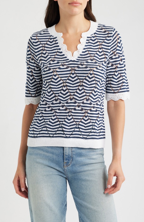 ニックプラスゾーイ レディース アウター パーカー・スウェット セーター NIC+ZOE Coastline Open Stitch Sweater INDIGO MULTI インディゴ｜ReVida 店