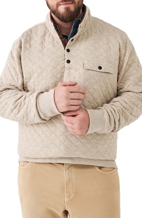ファレティ メンズ アウター パーカー・スウェット キルティング フリース Faherty Brand Epic Quilted Fleece Pullover Oatmeal Melange オートミール｜ReVida 店