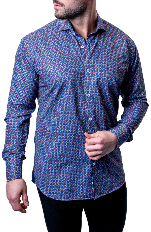 マセオ メンズ トップス プルオーバー Maceoo Einstein Check Mate Contemporary Fit Button-Up Shirt Blue Multi 青色 トップス-メンズファッション-カジュアルシャツ