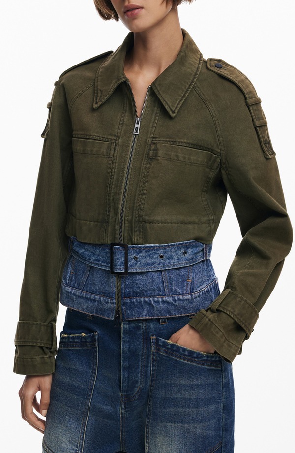 デジグアル レディース アウター ジャケット・ブルゾン Desigual Mixed Media Jacket Khaki Green/ Blue ブルー