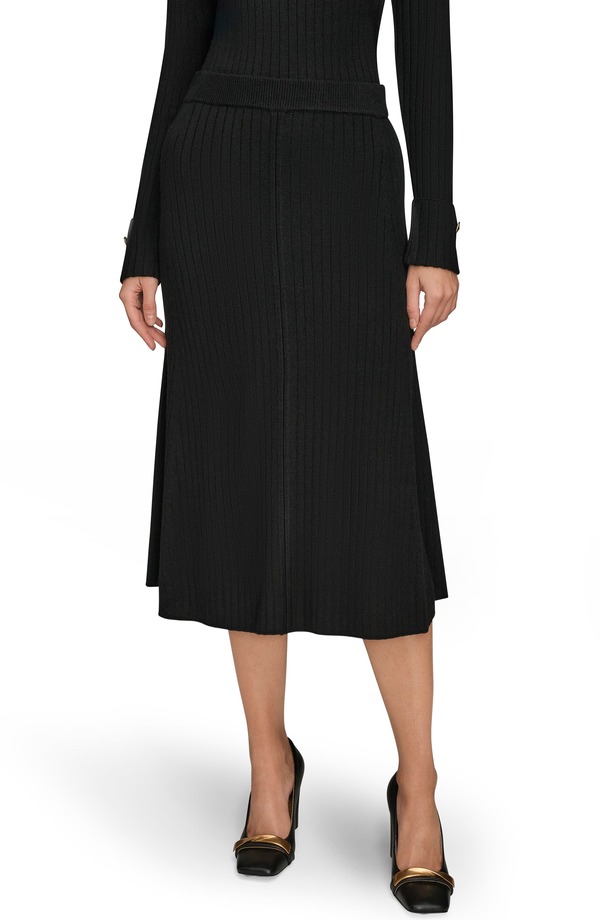 ダナ キャラン ニューヨーク レディース ボトムスカート ミディ セーター Donna Karanew York Rib Midi Sweater Skirt Black ブラック
