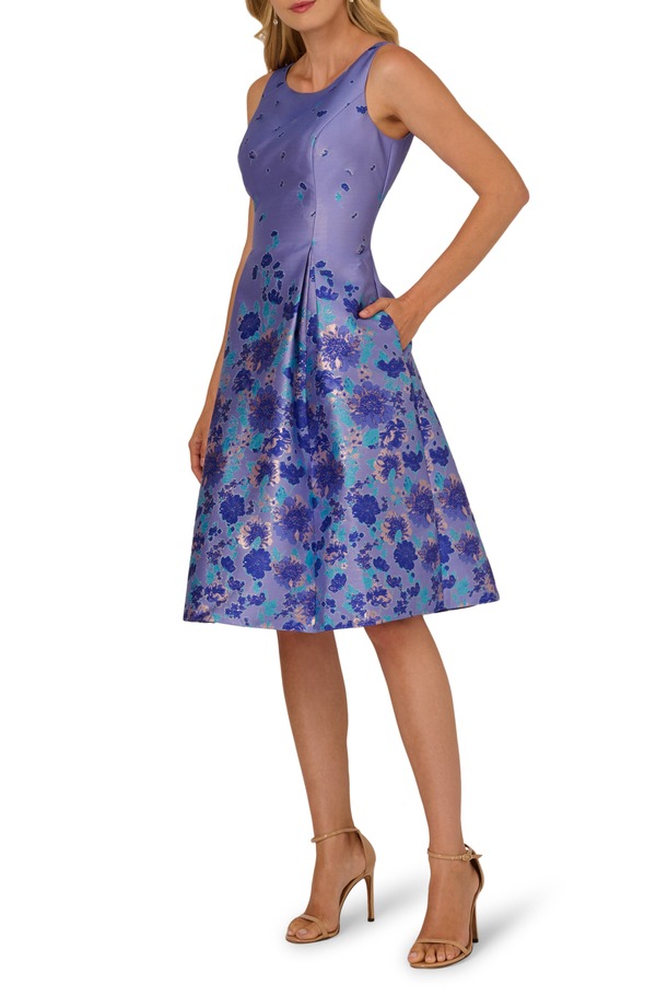 アドリアナ パペル レディース トップス 衣装 御花柄 御花 Adrianna Papell Floral Jacquard Fit \u0026 Flare Dress Blue Multi 青み