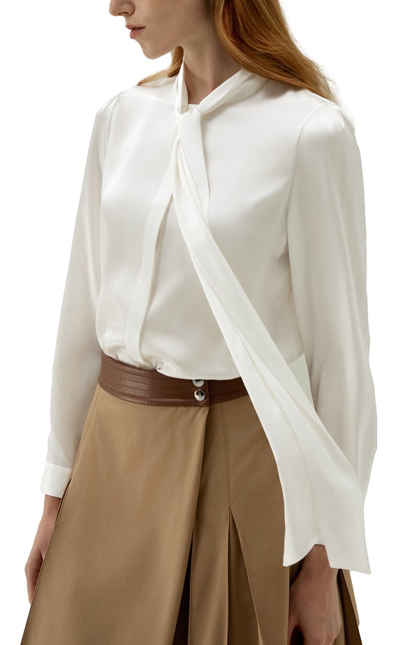 リリーシルク レディース トップス シャツ ブラウス Lilysilk Women's Bow-tie Neck Silk Blouse Natural white ホワイト｜ReVida 店 40,170円